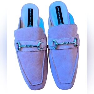 Steven By Steve Madden Pink Suede Slip-On Mules with Silver Horsebit Detail